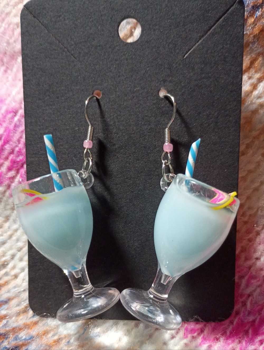 Blue Hawaiian Earrings Cocktail Tiki Bar Bartender Mixed Drink Party Vacation